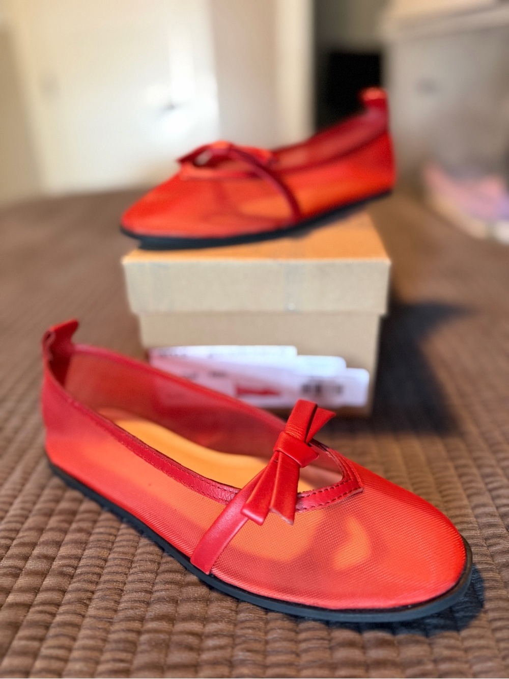 🆕 Free People Mesh Mania Red Bow Ballet Flats